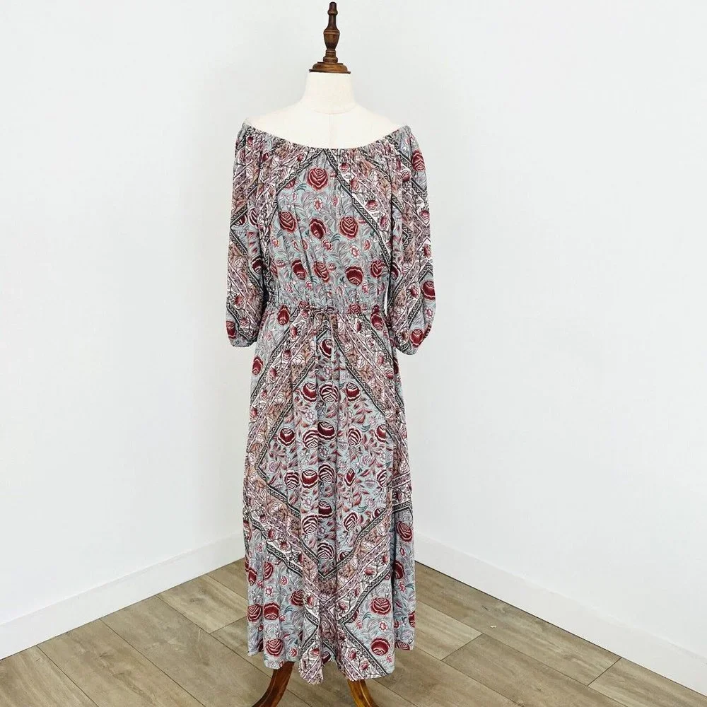 Tigerlily Maxi Dress Floral Rose Print Off the Shoulder Long Sleeve Size 8 - Picture 1 of 7